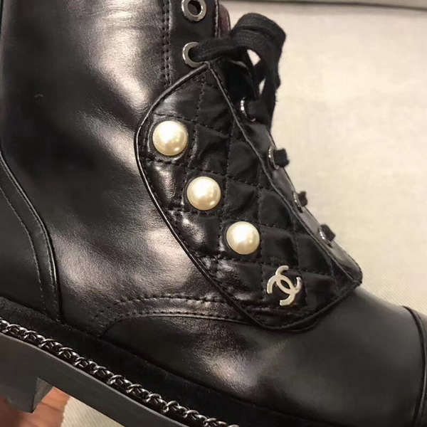 Chanel Short Boots Black Calfskin with Pearl Studs 2in Heel For Sale