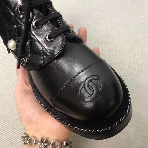 Chanel Short Boots Black Calfskin with Pearl Studs 2in Heel For Sale