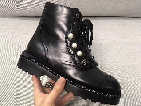 Chanel Short Boots Black Calfskin with Pearl Studs 2in Heel For Sale