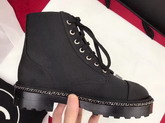 Chanel Short Boots Black Denim and Grosgrain with Pearl Studs For Sale