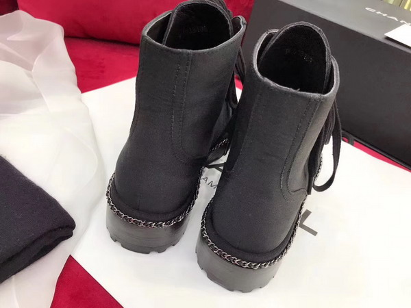 Chanel Short Boots Black Denim and Grosgrain with Pearl Studs For Sale