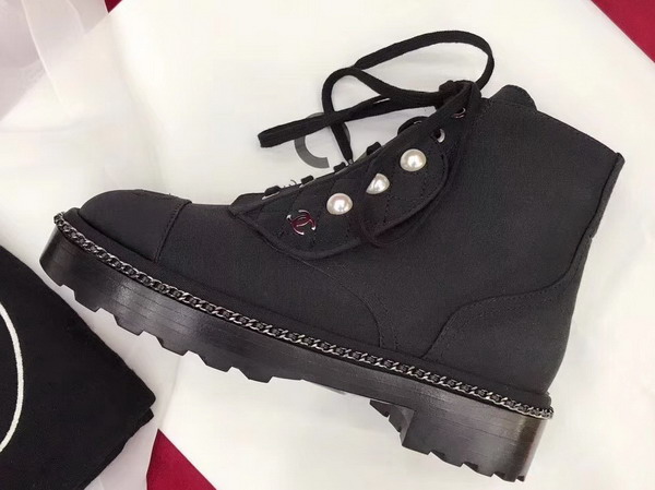 Chanel Short Boots Black Denim and Grosgrain with Pearl Studs For Sale