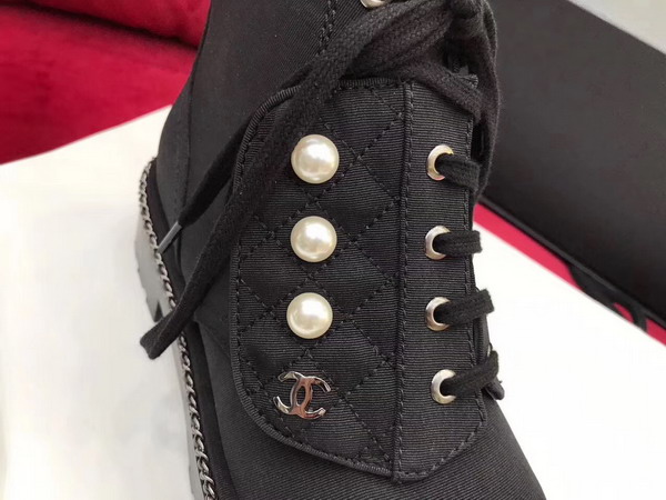 Chanel Short Boots Black Denim and Grosgrain with Pearl Studs For Sale