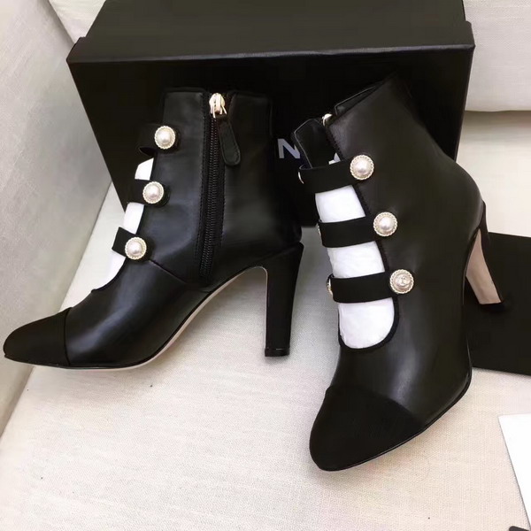 Chanel Short Boots Black Lambskin and Grosgrain For Sale