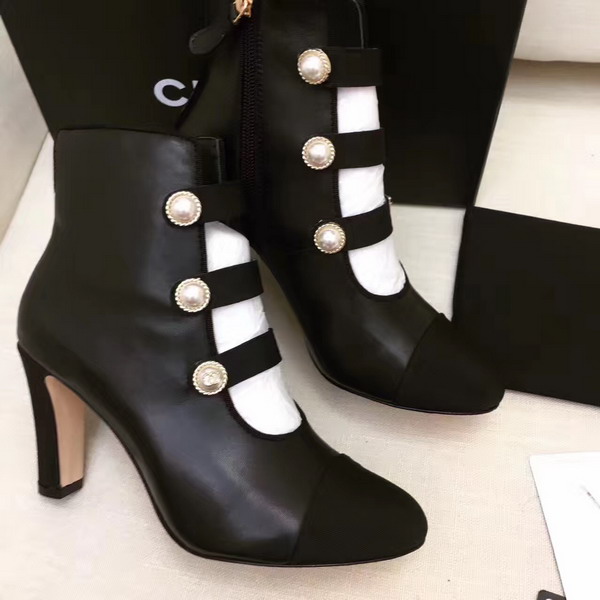 Chanel Short Boots Black Lambskin and Grosgrain For Sale