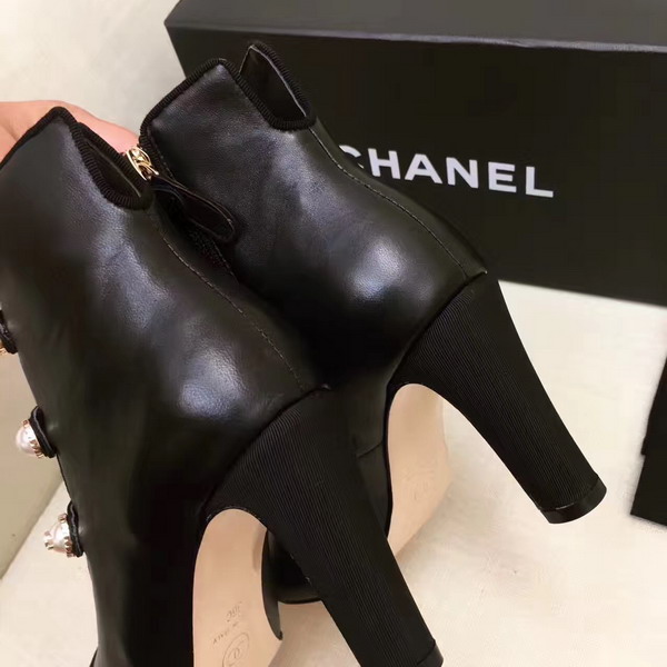 Chanel Short Boots Black Lambskin and Grosgrain For Sale