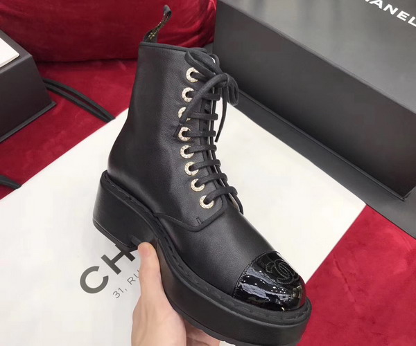 Chanel Short Boots Black Smooth Calfskin and Patent Calfskin For Sale