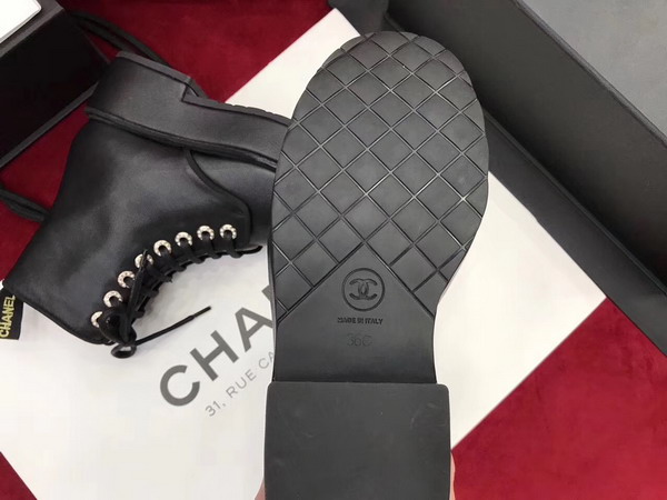 Chanel Short Boots Black Smooth Calfskin and Patent Calfskin For Sale