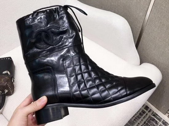 Chanel Short Boots Calfskin Metallic Goatskin Black G34096