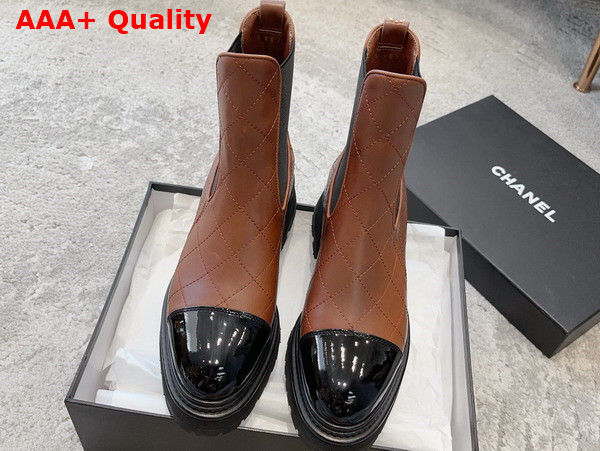 Chanel Short Boots Calfskin and Patent Calfskin Brown and Black Replica