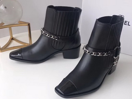 Chanel Short Boots Goatskin and Patent Calfskin Black G34218