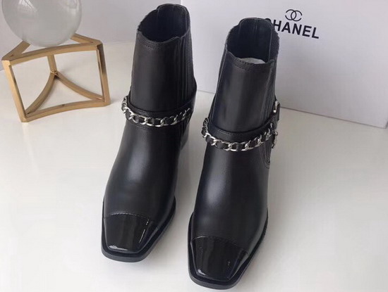 Chanel Short Boots Goatskin and Patent Calfskin Black G34218