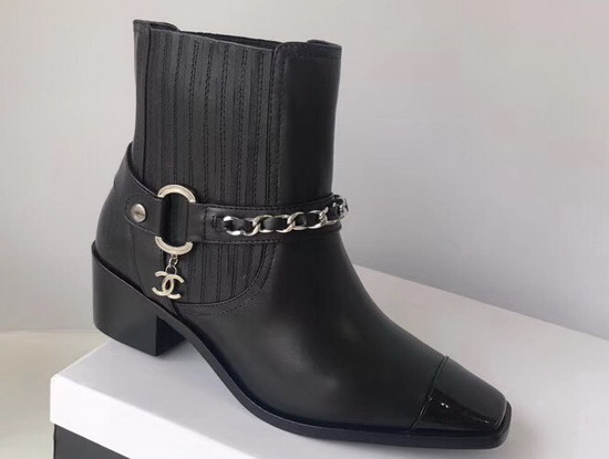 Chanel Short Boots Goatskin and Patent Calfskin Black G34218