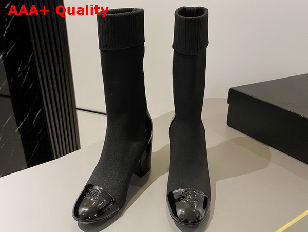 Chanel Short Boots Knit and Patent Calfskin Black G40134 Replica