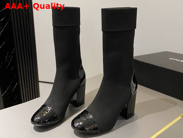 Chanel Short Boots Knit and Patent Calfskin Black G40134 Replica