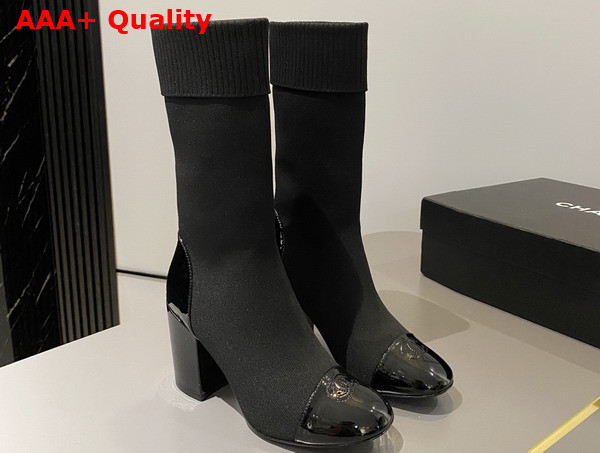 Chanel Short Boots Knit and Patent Calfskin Black G40134 Replica