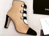 Chanel Short Boots Lambskin and Grosgrain Beige and Black For Sale