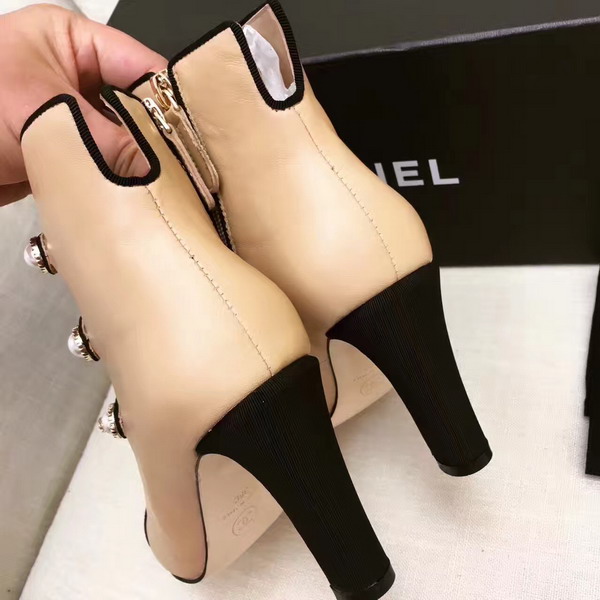 Chanel Short Boots Lambskin and Grosgrain Beige and Black For Sale