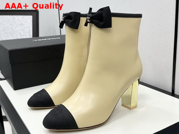 Chanel Short Boots Lambskin and Grosgrain Beige and Black G45695 Replica