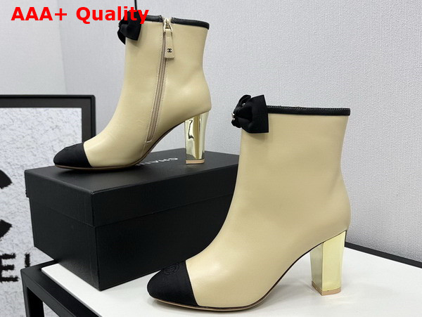 Chanel Short Boots Lambskin and Grosgrain Beige and Black G45695 Replica