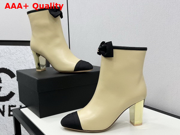 Chanel Short Boots Lambskin and Grosgrain Beige and Black G45695 Replica