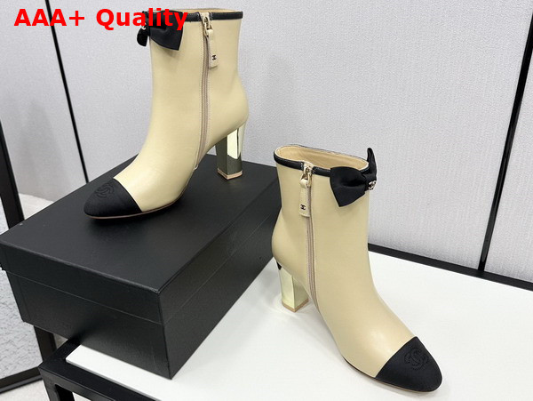 Chanel Short Boots Lambskin and Grosgrain Beige and Black G45695 Replica