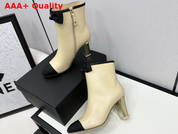 Chanel Short Boots Lambskin and Grosgrain Beige and Black G45695 Replica