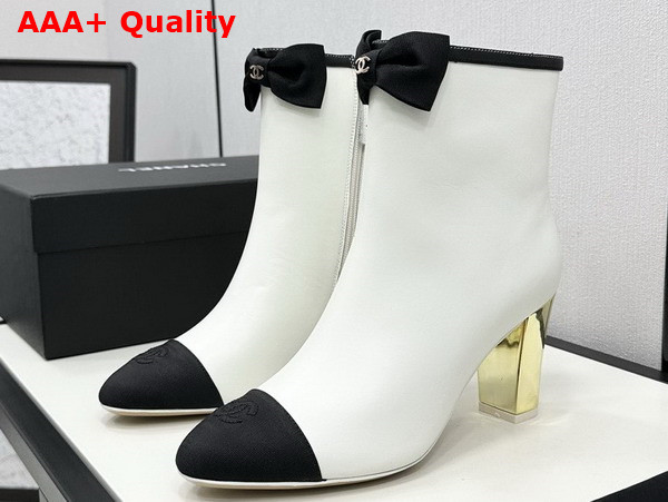 Chanel Short Boots Lambskin and Grosgrain White and Black G45695 Replica