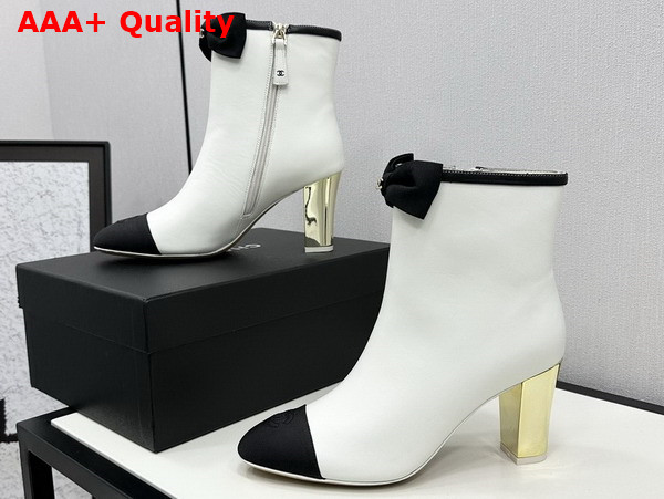 Chanel Short Boots Lambskin and Grosgrain White and Black G45695 Replica