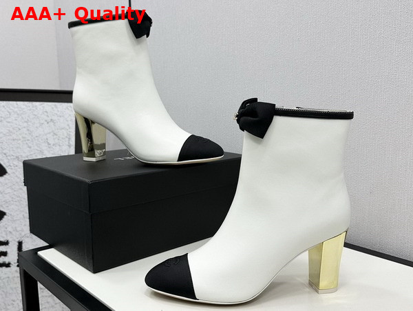 Chanel Short Boots Lambskin and Grosgrain White and Black G45695 Replica