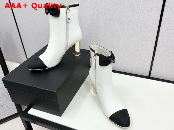 Chanel Short Boots Lambskin and Grosgrain White and Black G45695 Replica