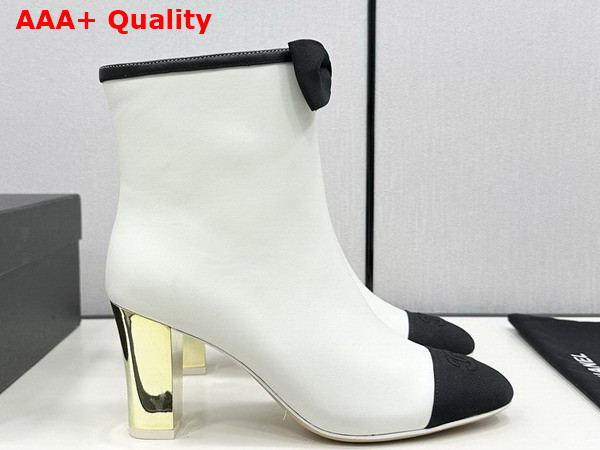 Chanel Short Boots Lambskin and Grosgrain White and Black G45695 Replica