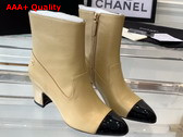 Chanel Short Boots Lambskin and Patent Calfskin Beige and Black G45057 Replica