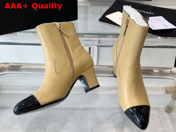 Chanel Short Boots Lambskin and Patent Calfskin Beige and Black G45057 Replica