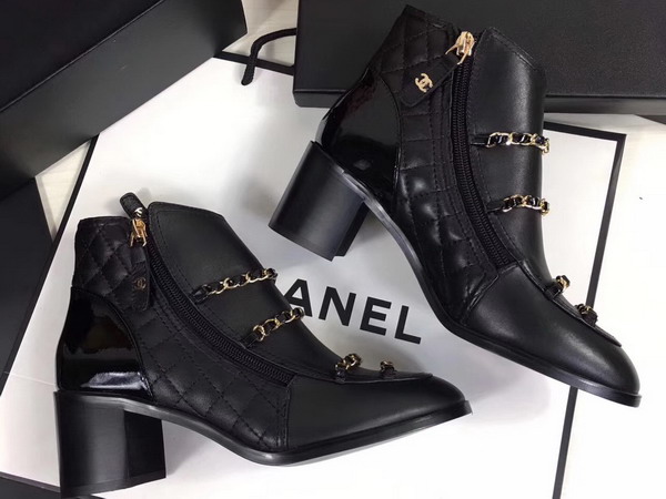 Chanel Short Boots Lambskin and Patent Calfskin Black For Sale