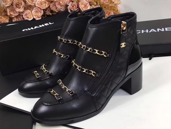 Chanel Short Boots Lambskin and Patent Calfskin Black For Sale