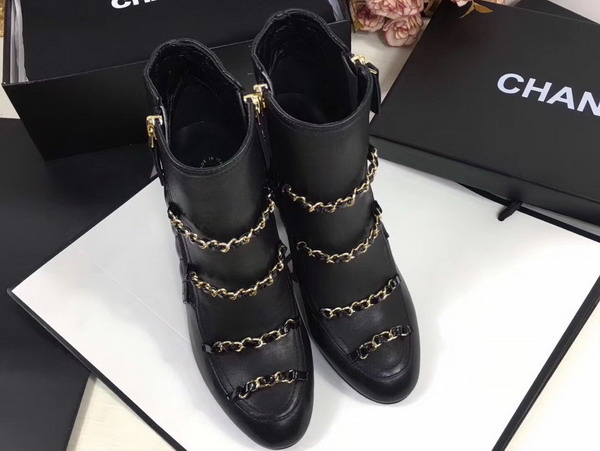 Chanel Short Boots Lambskin and Patent Calfskin Black High Heel For Sale