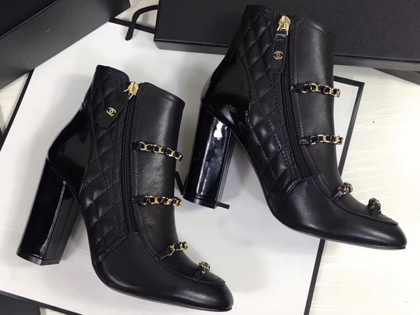 Chanel Short Boots Lambskin and Patent Calfskin Black High Heel For Sale