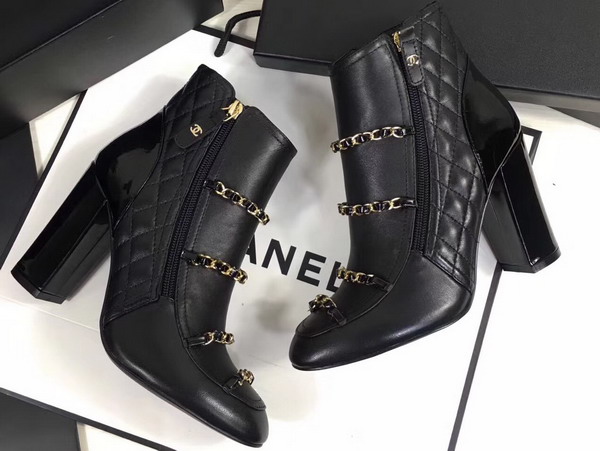 Chanel Short Boots Lambskin and Patent Calfskin Black High Heel For Sale