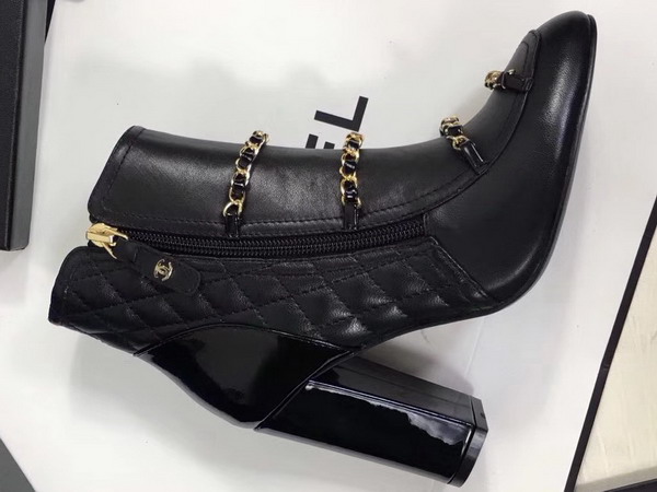 Chanel Short Boots Lambskin and Patent Calfskin Black High Heel For Sale