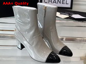 Chanel Short Boots Patent Calfskin Light Gray and Black G45057 Replica