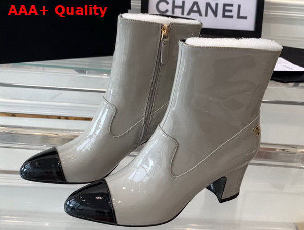 Chanel Short Boots Patent Calfskin Light Gray and Black G45057 Replica