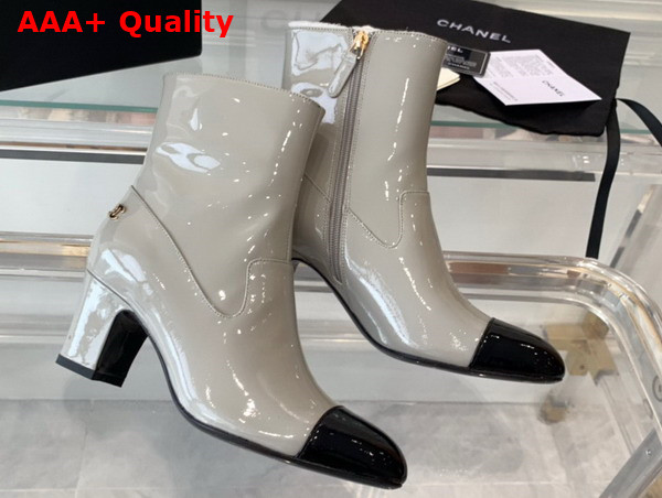 Chanel Short Boots Patent Calfskin Light Gray and Black G45057 Replica