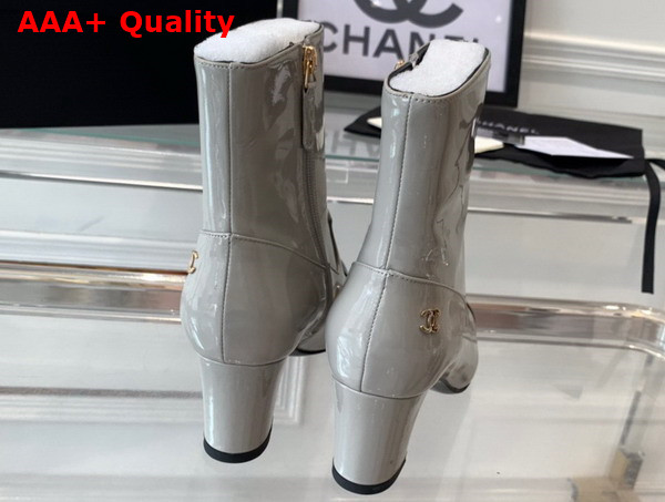 Chanel Short Boots Patent Calfskin Light Gray and Black G45057 Replica