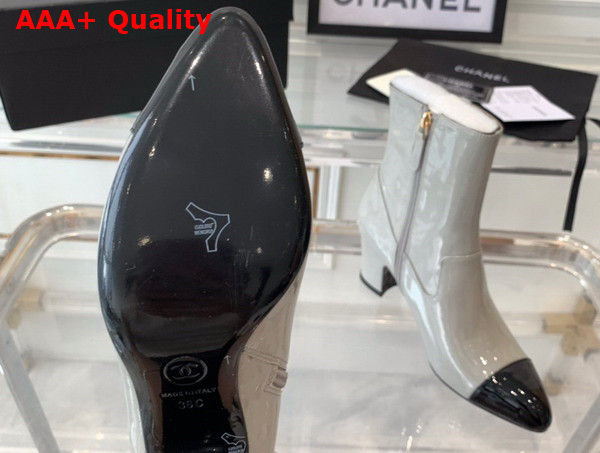 Chanel Short Boots Patent Calfskin Light Gray and Black G45057 Replica