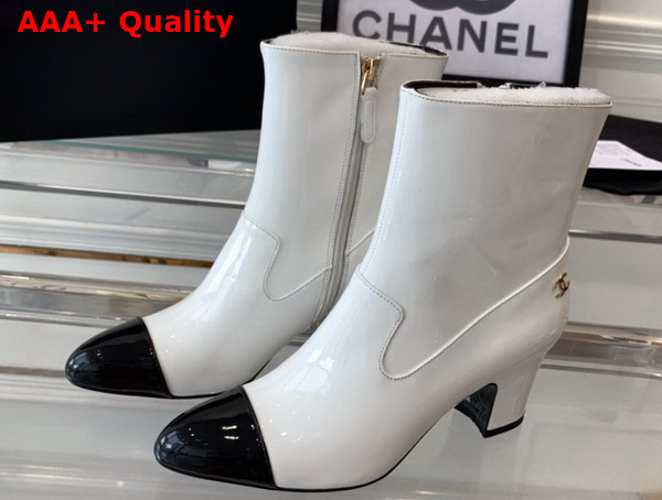 Chanel Short Boots Patent Calfskin White and Black G45057 Replica