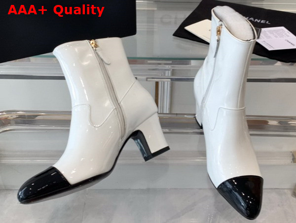 Chanel Short Boots Patent Calfskin White and Black G45057 Replica