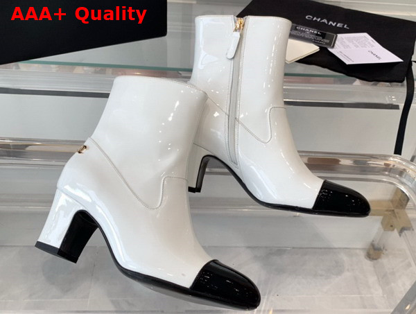 Chanel Short Boots Patent Calfskin White and Black G45057 Replica