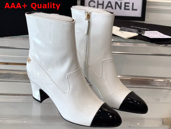 Chanel Short Boots Patent Calfskin White and Black G45057 Replica