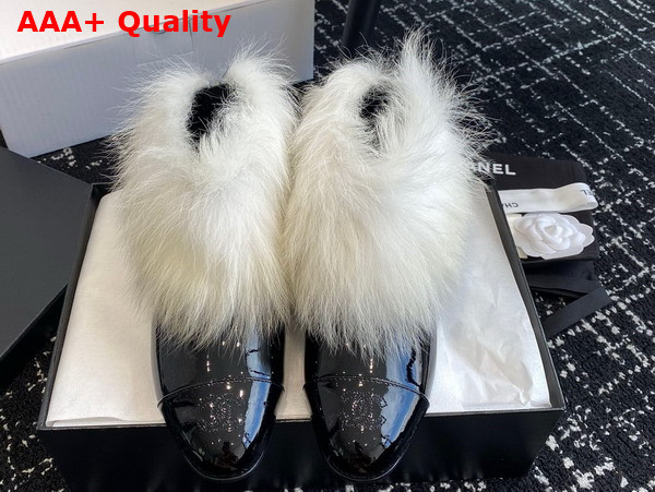 Chanel Short Boots Patent Lambskin and Shearling Lambskin Black and White G45177 Replica